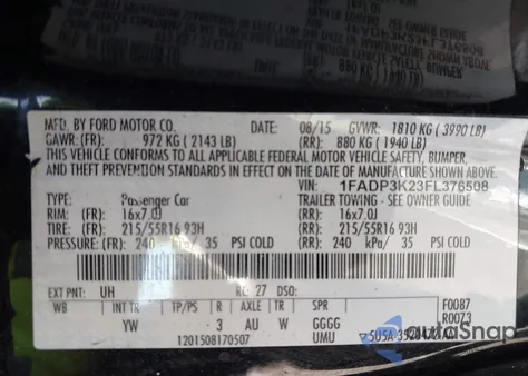 2015 Ford Focus Se from USA, damaged, VIN 1FADP3K23FL376508